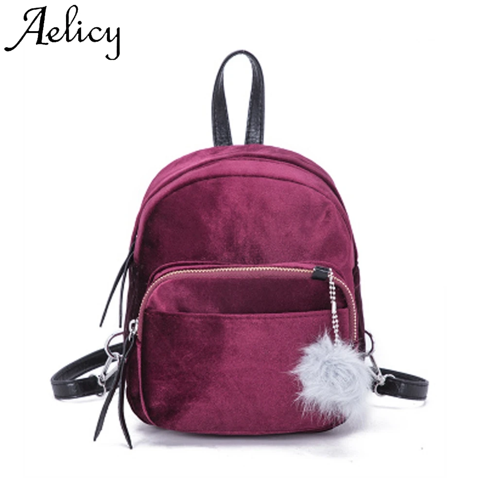 

Aelicy Mini Fur Ball Backpack Shoulder Bag Solid Women Girls Travel School Bags High Quality Simple Lady Backpack Phone Pocket