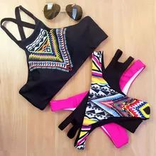 2017 New Women Bikinis High Neck Push up Bikini Set Geometry Black Swimwear Female Slim Print Swimsuit Biquini brazilian Beach