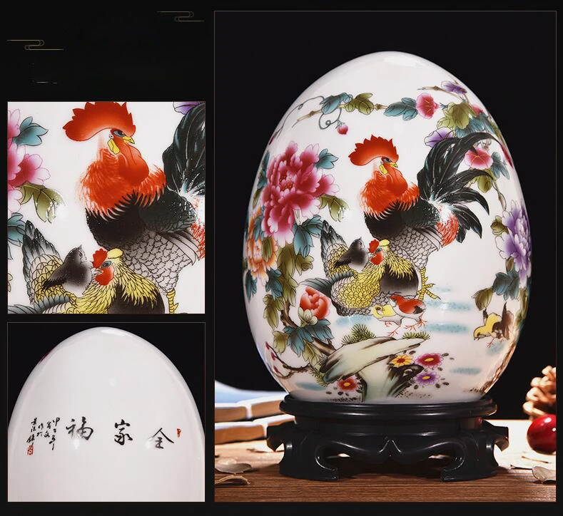 Керамическая ваза Цзиндэчжэнь в китайском стиле, Ландшафтная ваза+ основа для гостиной, украшение для домашнего интерьера, украшения из яиц