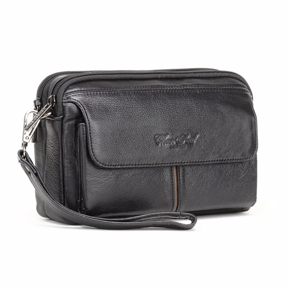 Genuine Leather Men Business Clutch Bags Mobile Phone Case Cigarette Purse Pouch Wallet