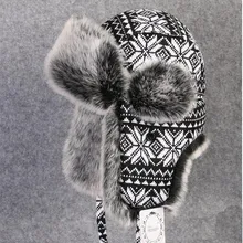 Высококачественная толстая вязка с ворсистая Кепка, ветрозащитная зимняя теплая шапка принт Снежинка узор наушник закрылки маска для лица