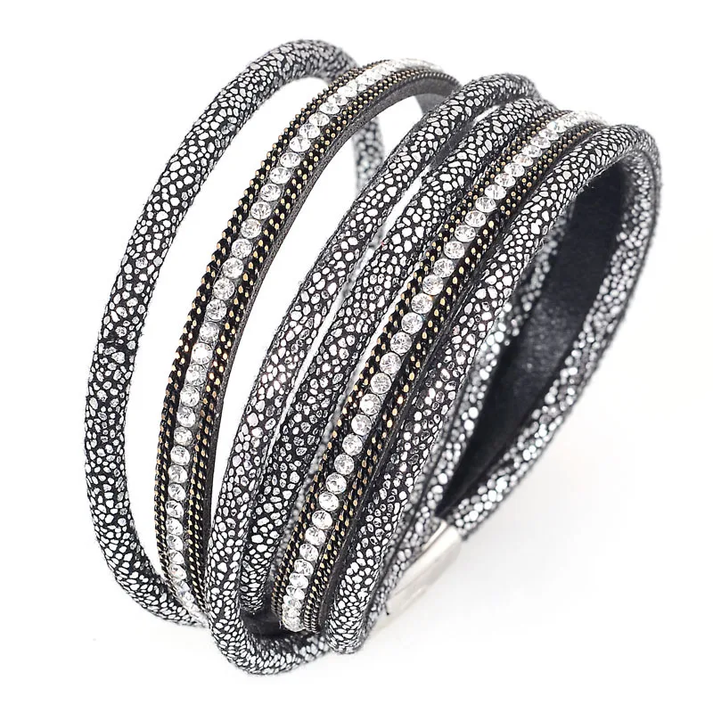 

Miasol Double Wrap Bling Crystal And Chain Rope Wrapped Magnetic Clasp Bracelets For Women Party Wedding Jewelry Gift