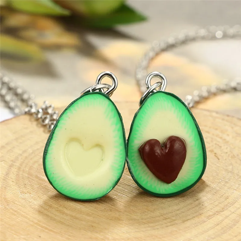 

Handmade Polymer Clay Avocado Heart Pendant Necklace Best Friend Jewelry Gift 1PC or 2PCS