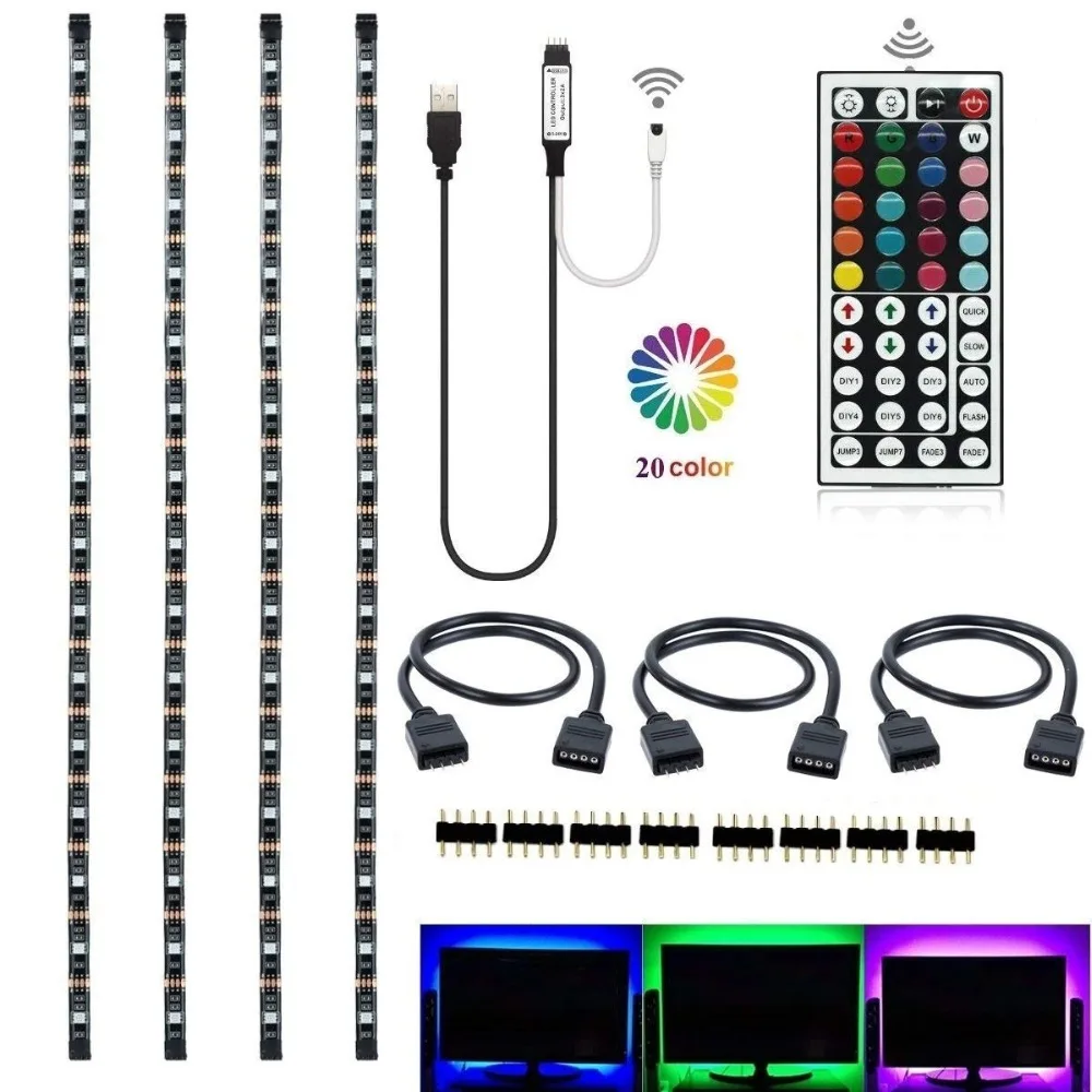 USB светодиодный полосы светильник лампа Wi Fi RGB SMD 5050 4X50cm 2x50 см + 2x100 5V музыка фея ТВ