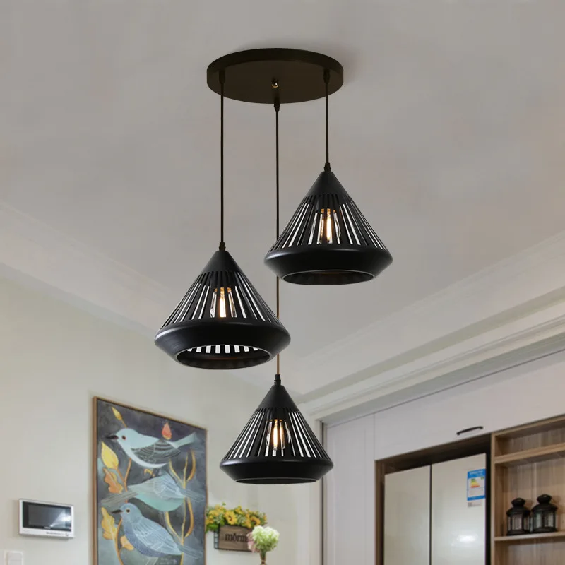 

Restaurant Pendant Lights Three heads of modern simplicity Household lamp Hollow Carved fashion Iron art diamond shape lighting