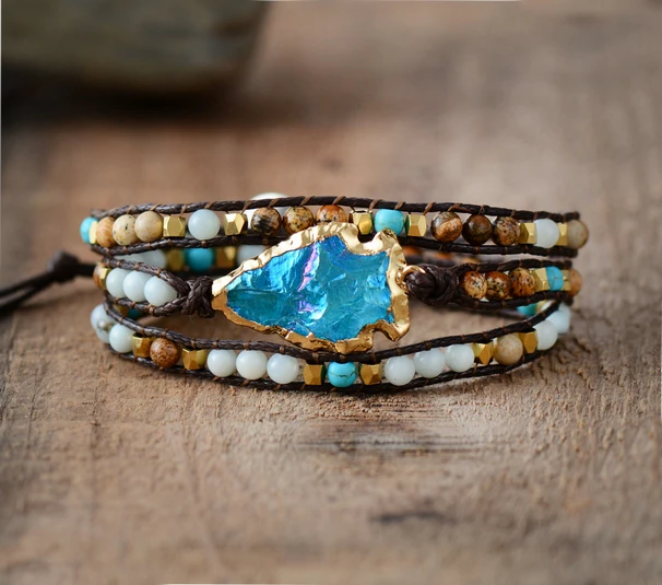 Wrap Bracelets Natural Stones Gilded Arrowhead Quartz Charm 3 Times