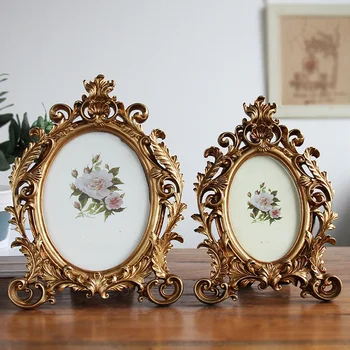 

2019 Hot European Style Floral Photo Frame Brown Frame Picture Frame Holder Wedding Home Decor Handmade DIY Display Gift