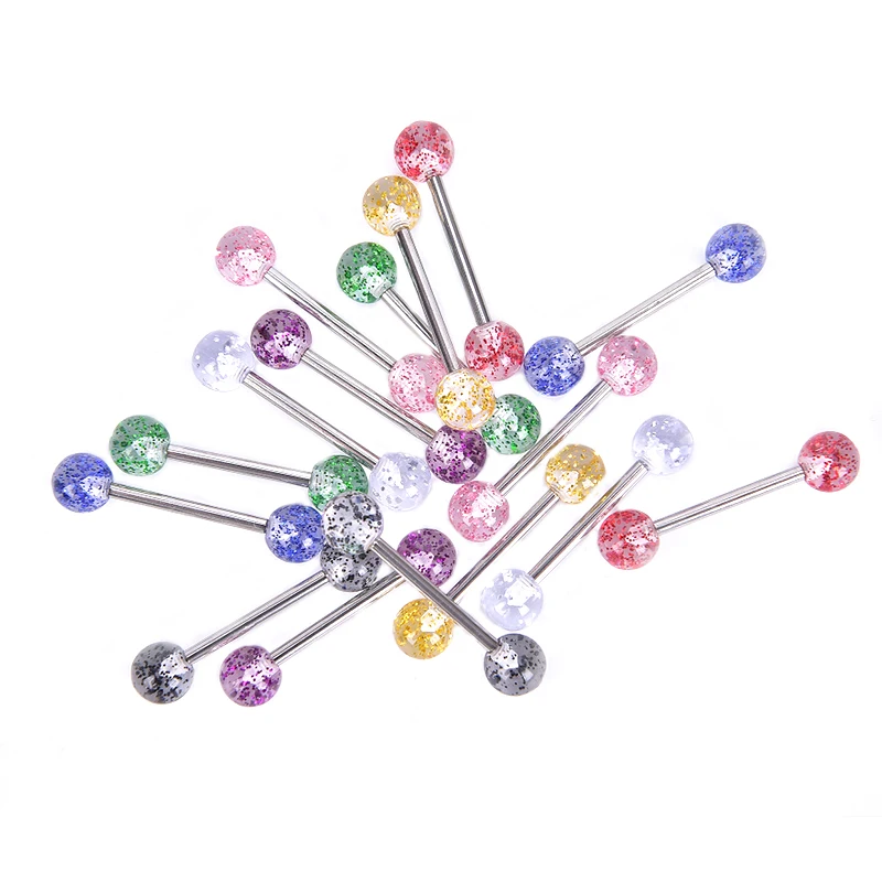 8PCS/Set Surgical Steel Glitter Tongue Piercing Ball Barbell Bar Tongue Ring Body Studs Piercing Jewelry Women Men Piercing