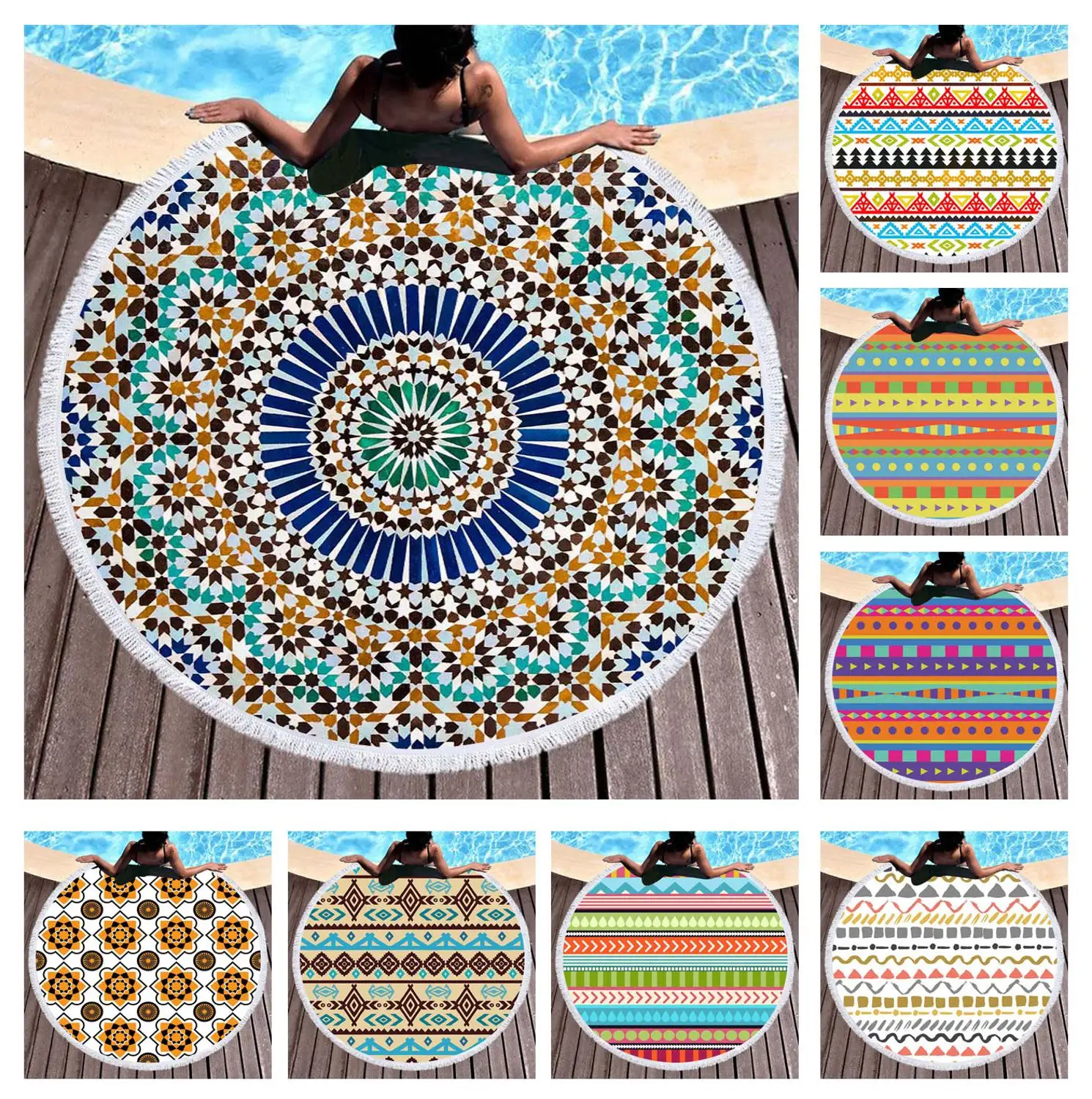 

Free shipping Aztec Geometric Diamonds Zigzags Triangles Mandala Pattern Fringed Large Swim Bath beach Yoga towel Blanket 150cm