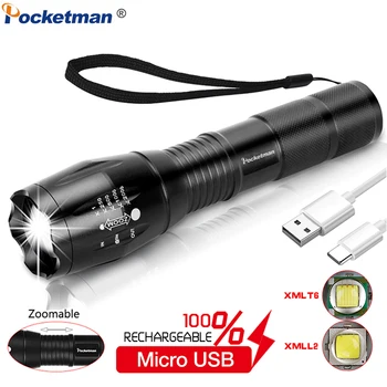 

Powerful USB Flashlight Rechargeable Flashlight L2/T6 LED COB Flashlight Zoomable LED Torch with COB Side by USB Cable