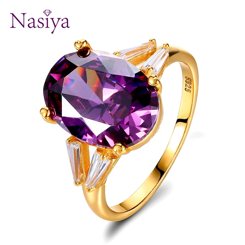 925 пробы серебряные кольца для женщин Solitaire большой натуральный Овальный Аметист Фиолетовый Свадебные изысканное Серебряное украшение