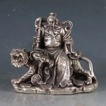 

Chinese Silvering Copper Guangong Guan Yu&Tiger Statue Made During The Da Ming Xuande