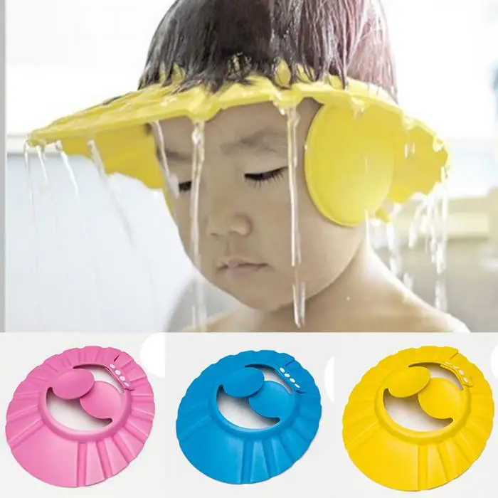 Новые Регулируемые Детские шампунь шторы для ванной шапочка для душа колпак с ушками мыть волосы Щит высокого качества