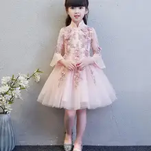 Модное Брендовое свадебное платье ручной работы с цветами для девочек розовое кружевное платье с аппликацией для девочек на день рождения бальное платье принцессы