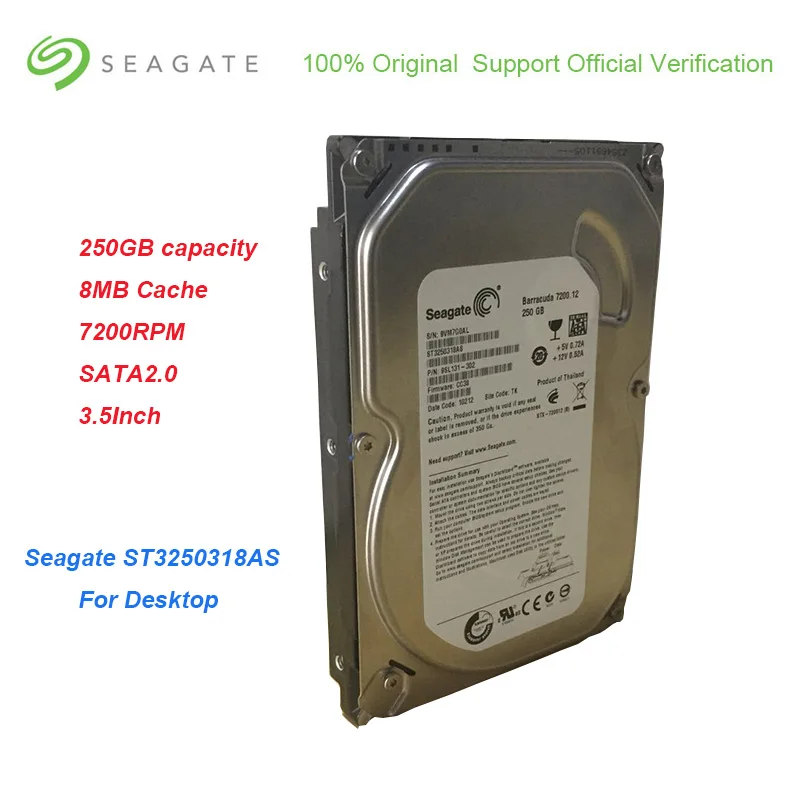 Seagate ST3250318AS 250 ГБ Ёмкость 3 5 дюймов жесткий диск SATA 2 0 Внутренняя 8 МБ Кэш 7200 об./мин.
