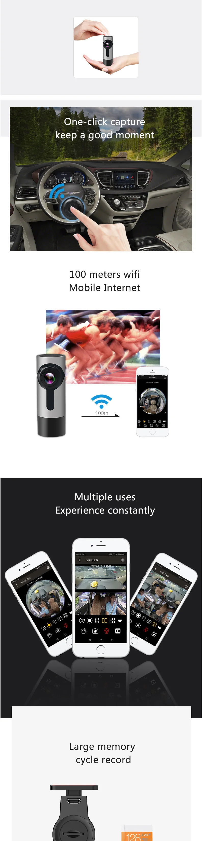 Скрытая мини-камера PARASOLANT HD с одним объективом 360 градусов, панорамный регистратор для вождения, автомобильная камера с поддержкой циклической записи, 20 часов