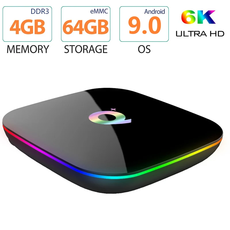 ТВ приставка Q Plus на Android 9 0 4 + 64 ГБ 6K H.265 2 ГГц Wi Fi|ТВ-приставки и медиаплееры| |