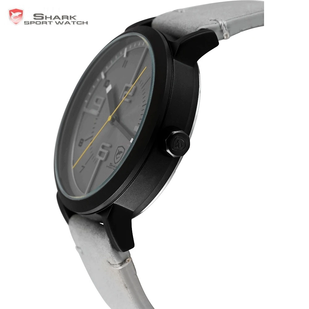 Bahamas Saw SHARK Sport Watch Grey Relogio Masculino Simple 3D Special Long Second Hand Men Male Quartz Leather Band Clock/SH571