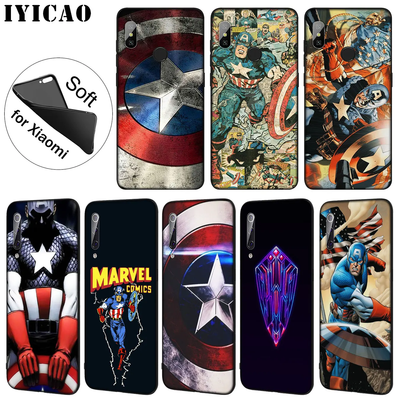 IYICAO Captain America Marvel Soft Silicone Phone Case for Xiaomi Mi 10 9 9T CC9 CC9E 8 SE A3 Pro A1 A2 Lite 6 pocophone f1 |