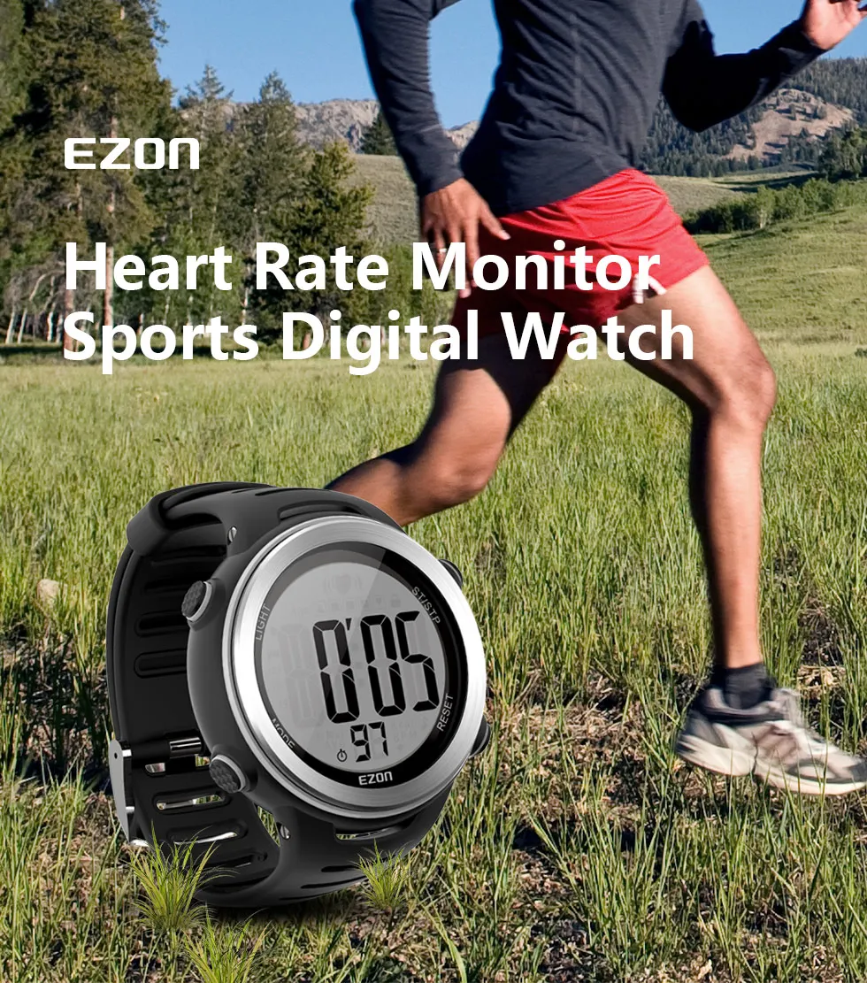 EZON T007, новинка, пульсометр, цифровые часы, будильник, секундомер, для мужчин, женщин, любителей спорта на открытом воздухе, для бега, спортивные часы с нагрудным ремешком