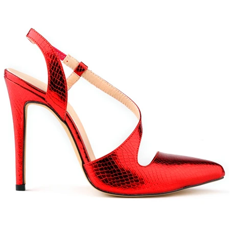 Г. новые модные туфли на высоком каблуке из искусственной кожи с узором «крокодиловая кожа» женские босоножки с острым носком пикантные вечерние босоножки с вырезами сбоку женские - Цвет: Red1