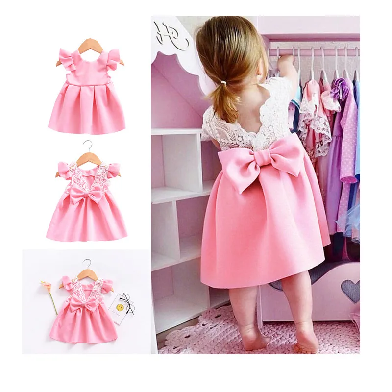 

Princess Dress Birthday Vestido Summer Toddler Girl Lace Backless Party Wedding Kids Clothes Cute Dresses Bow Ruffled Backless 2