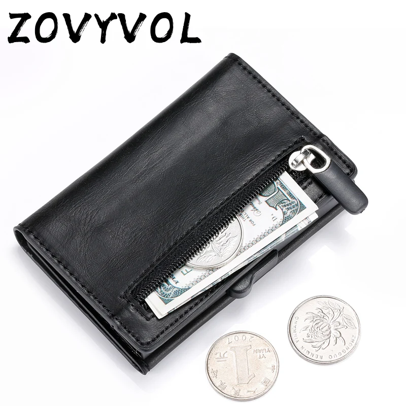 

ZOVYVOL Aluminum Slim Wallet Coin Purse PU Leather Holder RFID Blocking Mini Metal Wallet Automatic Pop up ID Credit Card Holder