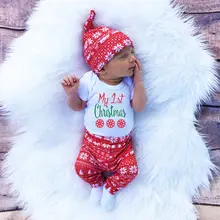 Рождество для новорожденных, для маленьких девочек и мальчиков в виде снежинок Комбинезон, штаны, леггинсы Шапка, комплект из 3 предметов для малышей, Bebek Костюмы в комплекте, для детей 0-18 м