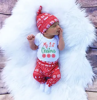 2016 Christmas Newborn Baby Girl Boy Snowflake Romper Pants Leggings Hat 3pcs Outfits Infant Bebek Clothing Set 0-18M 1