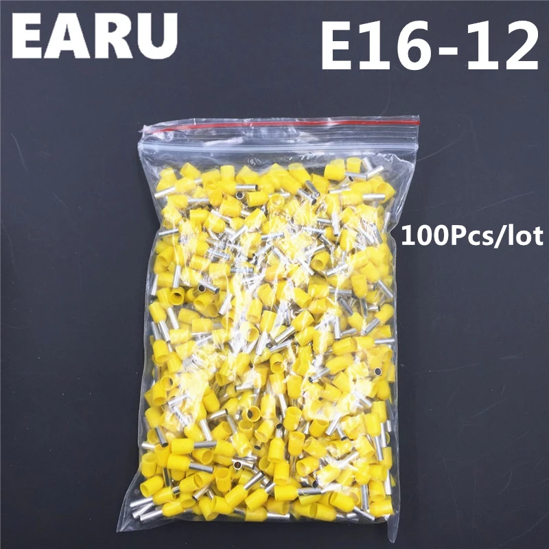 

100Pcs E16-12 Tube Insulating Insulated Terminal 6MM2 10AWG Cable Wire Connector Insulating Crimp E Black Yellow Blue Red Green