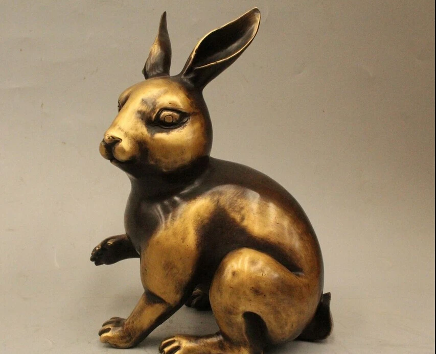 

7" Lovely China Chinese Fengshui Bronze Zodiac Year Rabbit Statue Sculptures