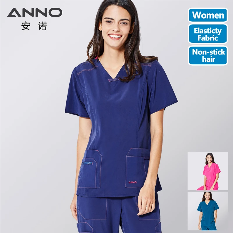 

ANNO No stick hair Pet Hospital Uniforms Women Nurse Uniform Slim Fit Medical Scrubs Set Surgery Clothing Elastic Suit