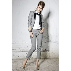 Новый светло-серый женские Бизнес Костюмы офисные форма Однобортный пальто с длинными рукавами блейзер + Брюки для девочек Повседневное