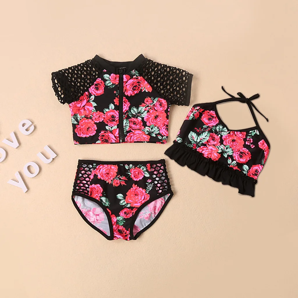 

Children's Swimwear Sport Toddler Kid Baby Girls Short Sleeve Floral Pool Beach Swimsuit Suits Bikini Bathing Sets Beachwear T9#