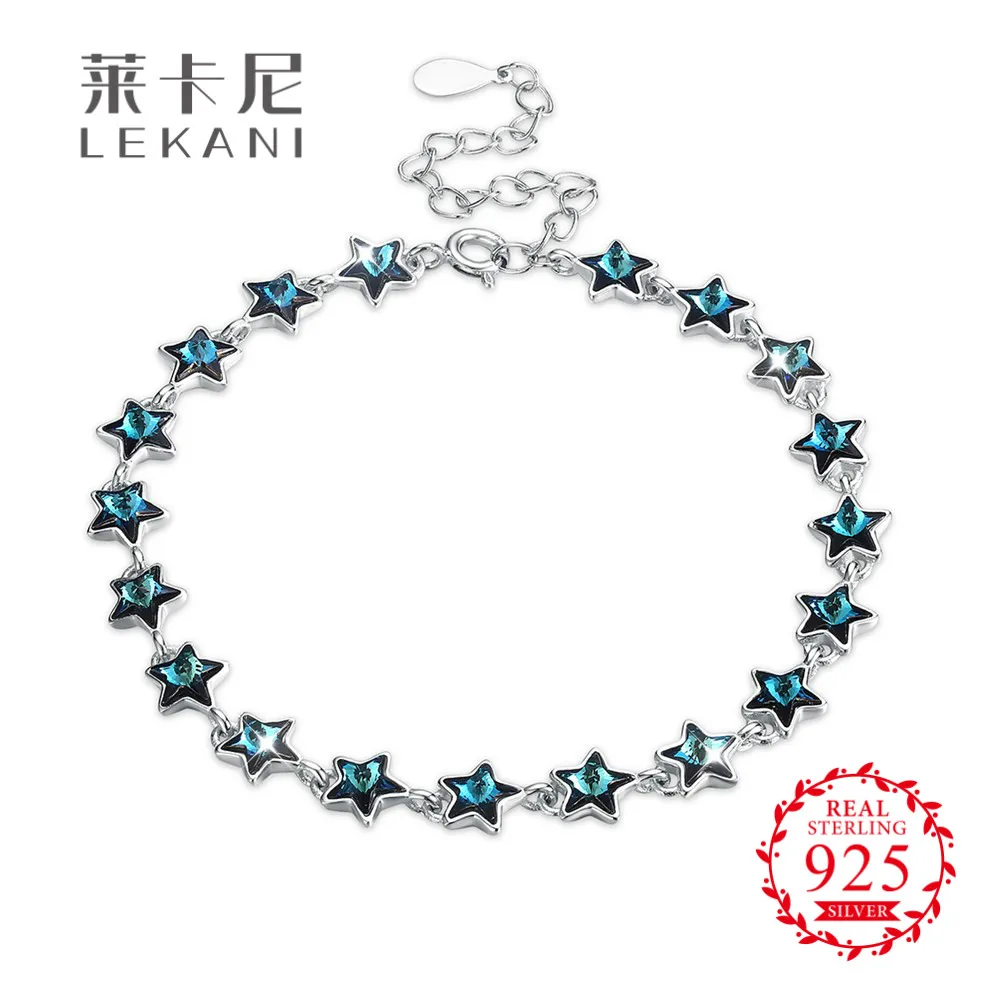 LEKANI кристаллами от Swarovski 925 стерлингов серебряные браслеты для женщин синий