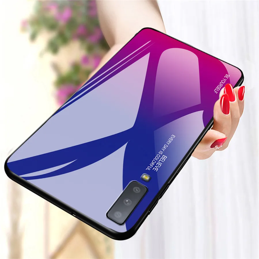 

For Samsung A7 2018 A750F Case 6.0 inch Gradient Color Mirror Tempered Glass Case on for Samsung Galaxy A7 A 7 2018 A750F Cover