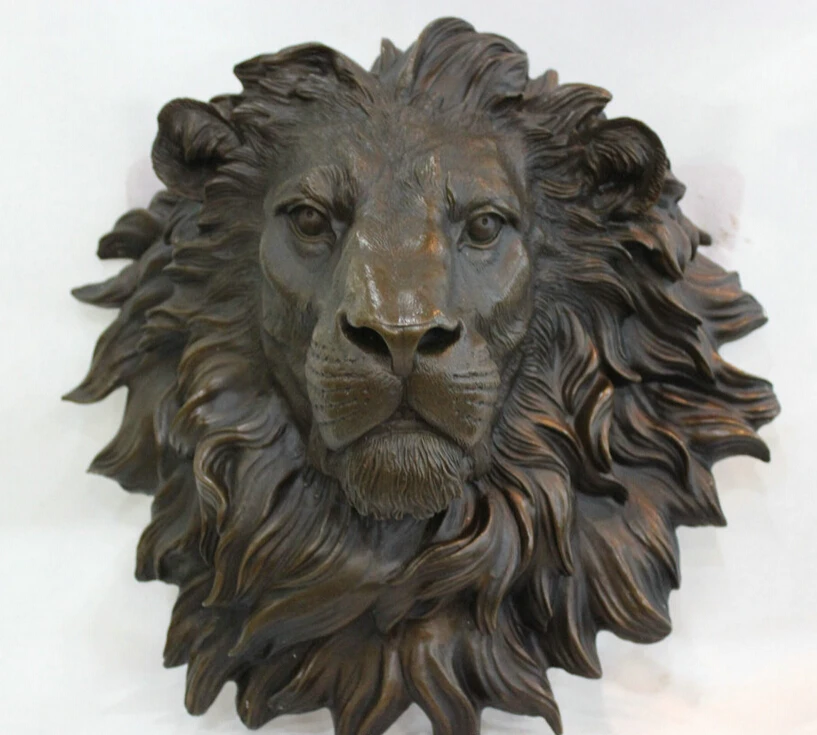

Collectible bronze S1606 18" China Chinese Pure Bronze Wild Huifeng Folk Lion Head Mask Statue Sculpture B0403