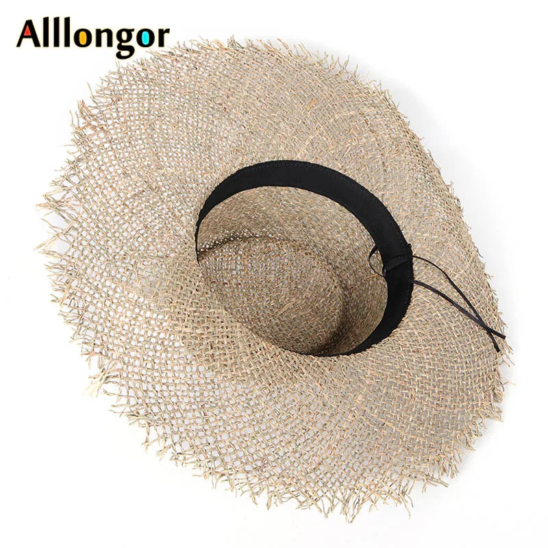 Natural Grasses Fashion Breathable Summer Hat Women Straw Beach Sun Hats hand-knitted wide brim Sunhat chapeau femme ete