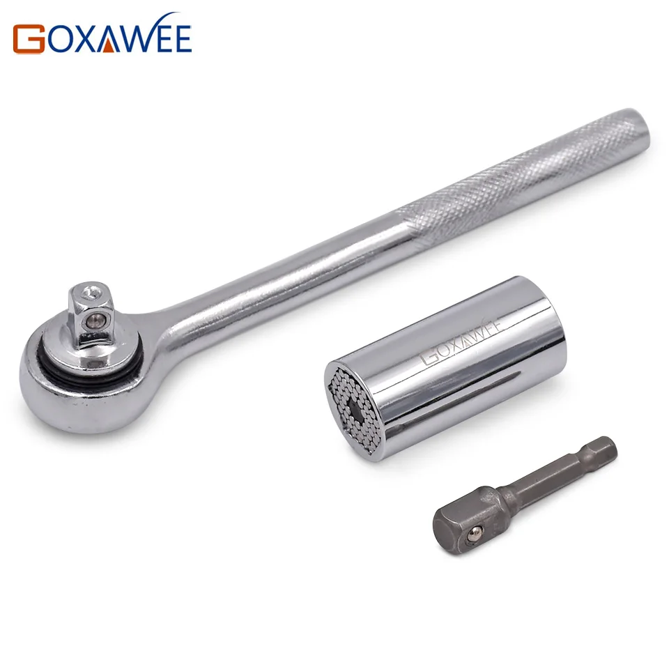 

GOXAWEE 3Pcs Multi-function Ratchet Universal Socket 7-19mm Power Drill Adapter car Hand Tool Set Repair Kit