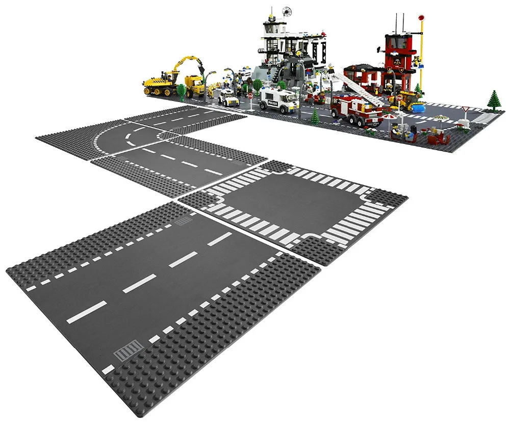 

City Road Straight Crossroad Town T-Junction Curve Plates Building Blocks Set Bricks Model Kids Toys Compatible Legoe