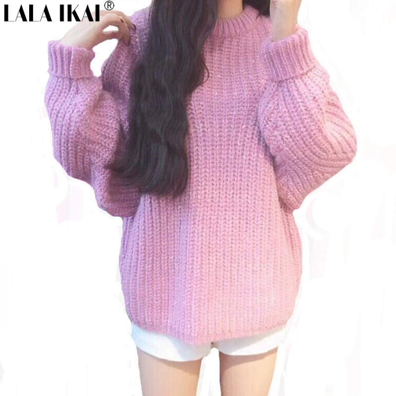 Pull Femme Pink Sweaters and Pullovers Oversize Woman Plus Size Hiver Wool Blends Sweater Women Knitwear