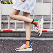 Женские тонкие летние носки в радужную полоску, Модные Цветные уличные Повседневные носки, лидер продаж, шелковые носки в Корейском стиле, сексуальная девушка