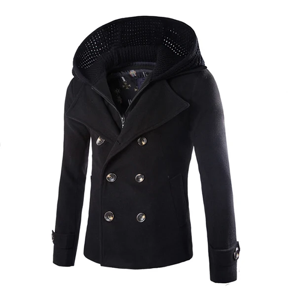 Модный дизайн, новая распродажа, осенне-зимний Тренч, мужское двубортное пальто, мужские пальто с отстрочкой - Цвет: Черный