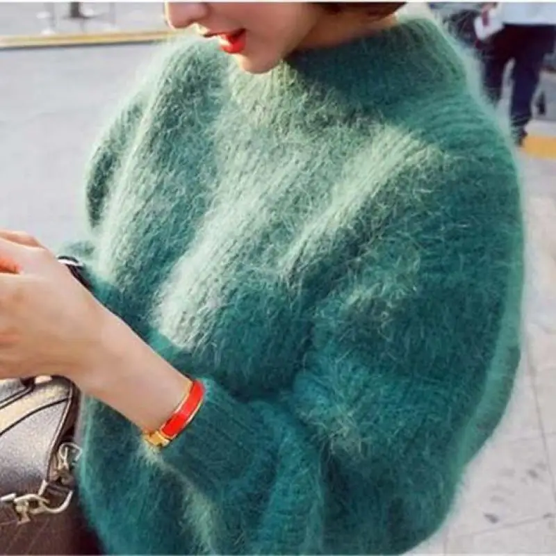 2017 Winter New Fashion Thickened Warm Turtleneck Mohair Female Sweater Lantern Sleeve Casual Solid Color Slim Simple Pullover