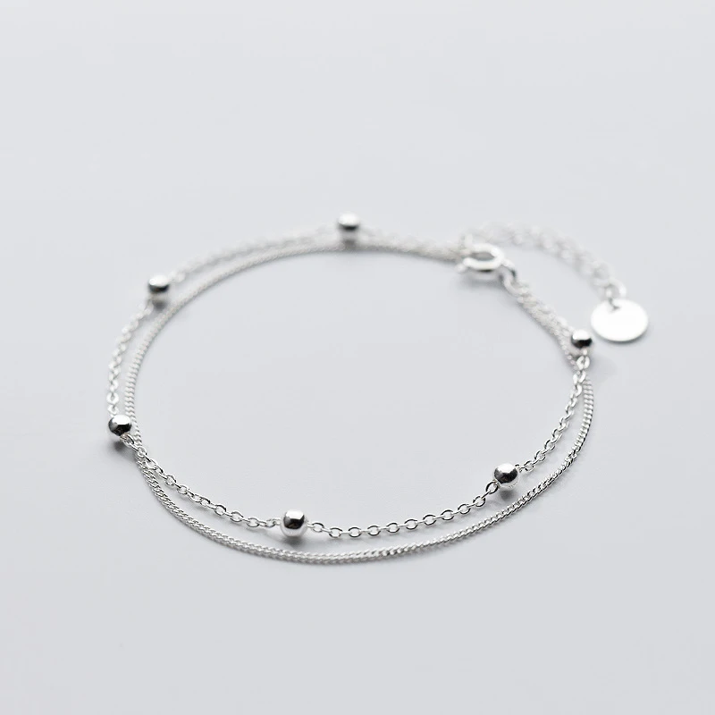 

100% 925 Sterling Silver Fashion Women's Fashion Jewelry Double Layer Beads Brilliant Bracelet For Gift Girls Lady Drop Shipping