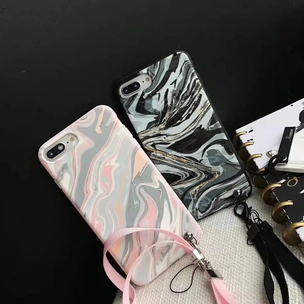 

Hazy beauty Marble TPU Pattern Phone Cases For iphone 6 Case For iphone 8 7 x Plus Back Cover Matte Hang Rope Soft Cases Capa