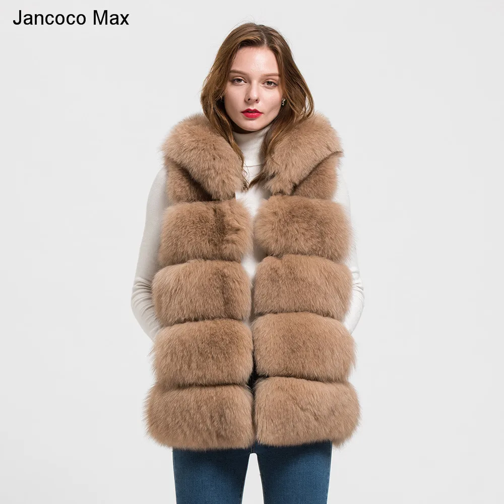 Jancoco Max 2019 жилет с капюшоном из натурального лисьего меха женский зимний для