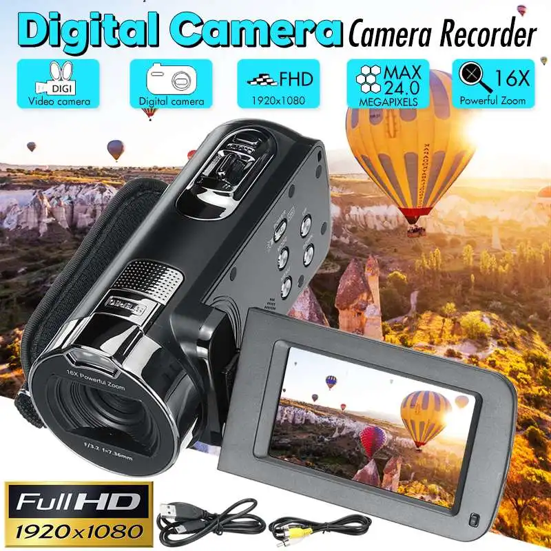 

24 Million Pixels HD Video Camcorder Handheld 1080P Digital Camera LED Flash 16x Digital Zoom Camcorder DV Recorder