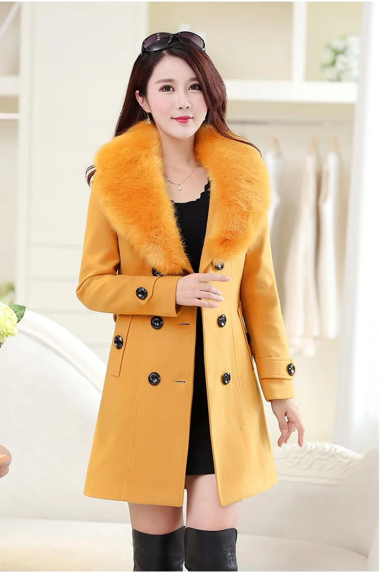 YAGENZ, плюс размер, длинное шерстяное пальто для женщин, Весенняя осенняя куртка, женское красное пальто, Женское шерстяное пальто, двубортное пальто с меховым воротником, топы 560