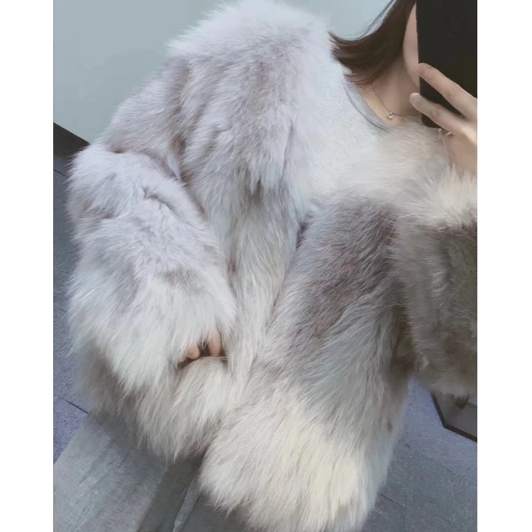 ardoisé jaune De Clair Gris kaki Manches bleu rose Veste Rf0185 Manteau Tout En Cuir Fourrure Fox Naturelle Réel coco Longues À Tc31luFKJ